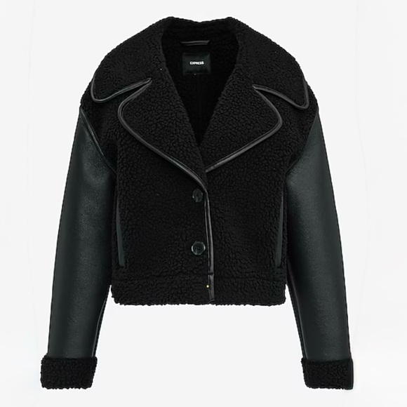 Express Jackets & Blazers - NWT Black Shearling & Leather Jacket sheep coat superdown anja bomber l’academie
